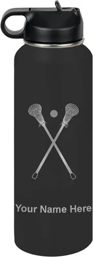 Miniatura 20 de LaserGram Botella de agua personalizada, palitos de lacrosse, acero inoxidable de doble pared aislada al vacío con popote superior, regalo grabado