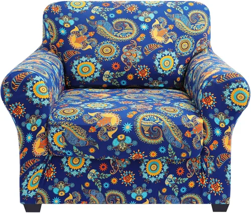 Miniatura 50 de hyha Funda para sofá, diseño floral, elástica, estampada, 4 piezas, fundas para sofá de 3 cojines separados, protector de muebles lavable para Azul