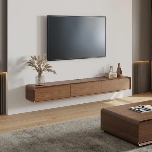 Miniatura 20 de POVISON - Soporte de TV flotante minimalista totalmente ensamblado, moderno centro de entretenimiento montado en la pared con 3 puertas abatibles