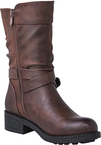 Miniatura 3 de GLOBALWIN Botas de motociclista de moda de otoño para mujer, botas de media pantorrilla para mujer, tacón bajo