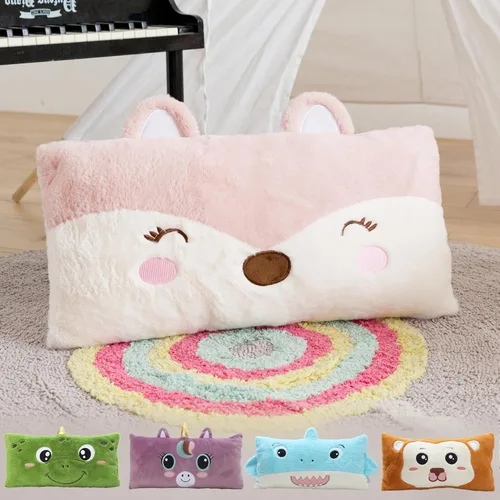 Miniatura 9 de Snugtown Almohada lumbar de animales de peluche, almohada de felpa súper suave para niños, bonita almohada en forma de tiburón, 12 x 24 pulgadas