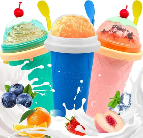 FANS-ONE Taza de Granizado, Juego de 3 Tazas Mágicas Congeladas de Granizado, Taza Reutilizable para Hacer Granizado de Jugo, Helado, Leche, Yogur,