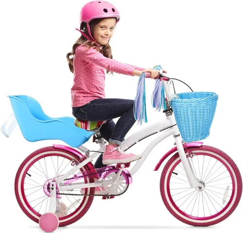 Miniatura 5 de Aurelema Asiento de bicicleta de muñeca con 30 calcomanías de calcomanías, cesta de bicicleta para niños, manillar de bicicleta, cintas coloridas