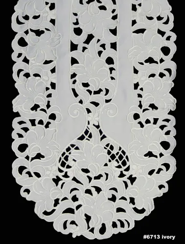 Miniatura 2 de Creative Linens Camino de mesa floral bordado 15x70 Oval Dresser Bufanda Marfil
