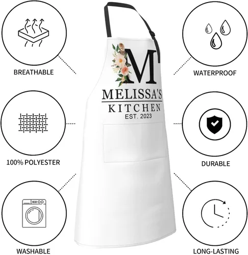 Miniatura 4 de Delantales de cocina personalizados para hombres y mujeres con bolsillos, personalizable, foto, logotipo, imagen, nombre, chef cocinero, delantal