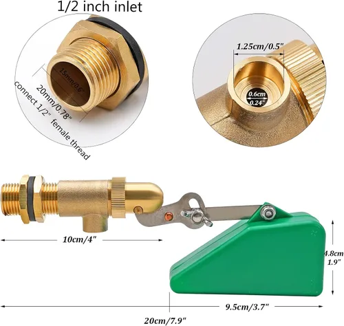 Miniatura 8 de Válvula de flotador de latón de 1/2 pulgada para tanque de agua con brazo ajustable para agua a través de agua válvula de flotador para agua