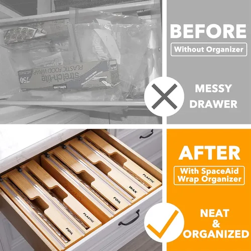 Miniatura 2 de SpaceAid WrapNeat Dispensador de envolturas 2 en 1, organizador de almacenamiento de bolsas SpaceAid para cajón de cocina, (juego de 5)