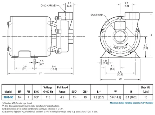 Miniatura 3 de AMT Pump 3201-96 Bomba de bandeja de lavandería de uso general, aluminio, 1/4 HP, 1 fase, 115V, 1-1/4" NPT puertos de succión y descarga hembra