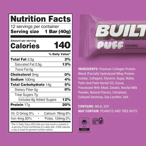 Miniatura 2 de Built Puffs - Barras de proteínas de 12 unidades, barras energéticas altas en proteínas, colágeno, sin gluten, cubiertas de chocolate, bajas