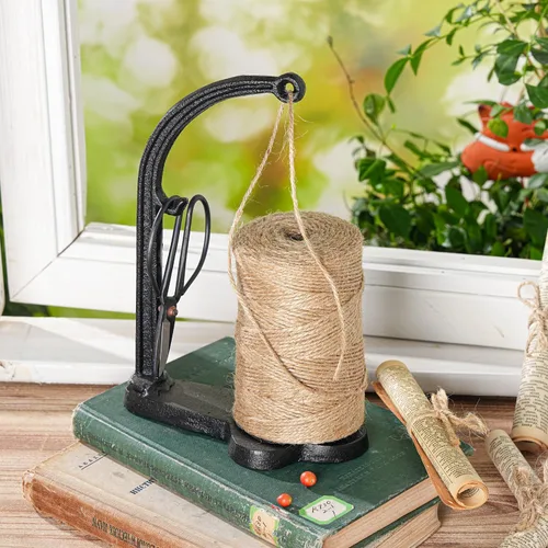 Miniatura 4 de Sungmor Juego de Soporte para Cordel de Jardín de Hierro Fundido - Juego de Cuerda de Yute Natural de 1300 pies y Estante para Cuerda y Tijeras