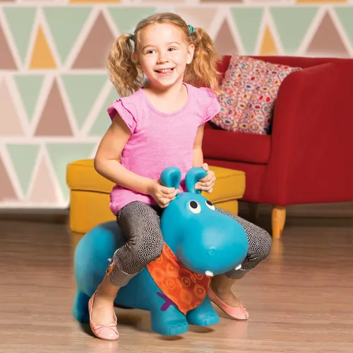 Miniatura 2 de B. toys – Hipopótamo hinchable Bouncy Boing para montar con bomba de aire incluida – Hankypants – Divertido juguete saltarín para niños de 18 meses