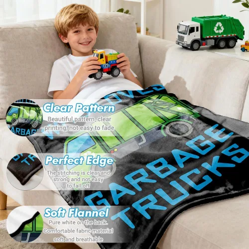 Miniatura 6 de Manta de camión de basura con texto en inglés "Boy Who Loves Garbage" para niños y hombres, manta de franela para regalo, manta de franela acogedora