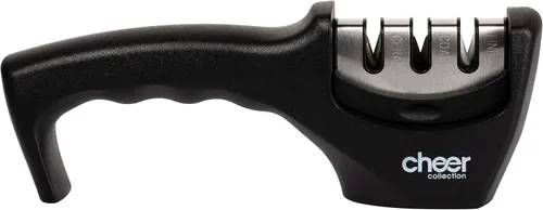 Miniatura 2 de Cheer Collection Afilador de cuchillos 3 en 1, sistema profesional de afilado de cuchillas para restaurar cuchillos de cocina, incluye guantes Negro