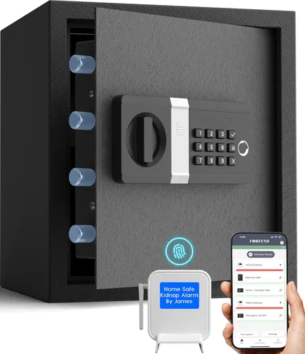 Miniatura 16 de FORFEND Smart Home Safe Caja de seguridad WiFi con aplicación de bloqueo/alarma Comando de voz, alarma de secuestro, detección de manipulación