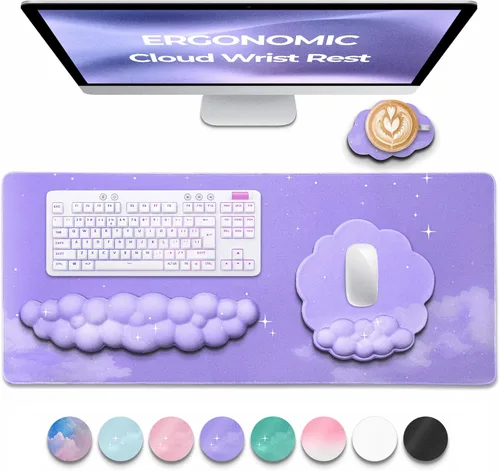 Juego de reposamuñecas Cloud de alta calidad para teclado y mouse pad – Accesorios de escritorio ergonómicos de espuma viscoelástica con soporte
