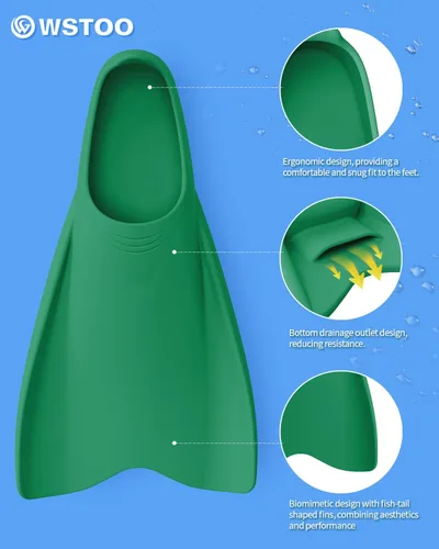 Miniatura 3 de WSTOO - Aletas cortas de entrenamiento aerodinámicas, aletas de natación de silicona para adultos y jóvenes (hombres y mujeres), ideales para nadar