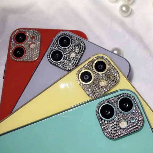 Miniatura 5 de [Paquete de 2] Protector de lente de cámara de cristal brillante para iPhone 11/iPhone 12 mini, cubierta de cámara trasera de diamante con purpurina