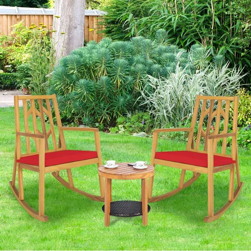 Miniatura 4 de Tangkula Mecedora de madera de acacia para patio, con cojín extraíble de alta densidad, resistente a todo tipo de clima, base equilibrada, perfecta