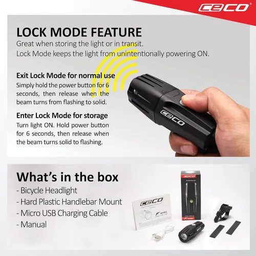 Miniatura 7 de CECO -Estados Unidos: Luz de bicicleta recargable USB de 1.200 lúmenes - Resistente y duradera IP67 impermeable y resistente a los impactos FL-1