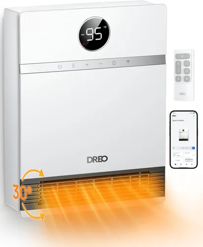 Dreo Calentador de pared inteligente, calentador de espacio PTC de fácil montaje IP24 para uso en interiores, oscilación de 30°, termostato
