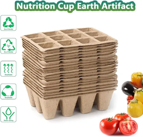 Miniatura 6 de Bandeja de inicio de semillas de 120 celdas, paquete de 10 macetas de turba biodegradables con 100 etiquetas, kit de inicio de plantas para plántulas