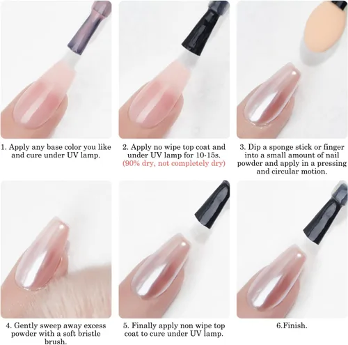 Miniatura 5 de 2 piezas de polvo de uñas cromado perla blanca súper brillante efecto espejo metálico, polvo cromado de unicornio de luna blanca para uñas, polvos