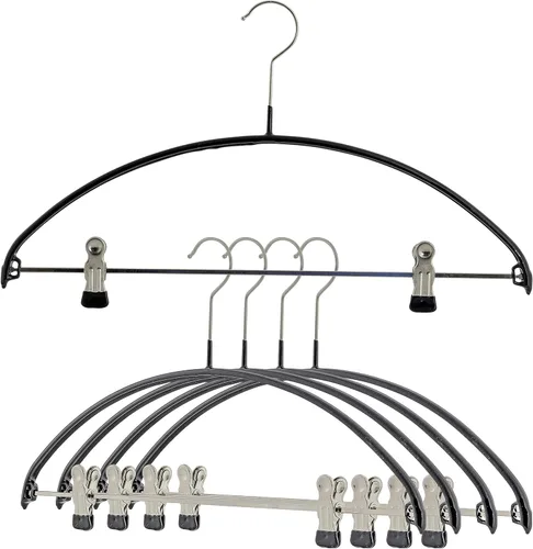 Mawa by Reston Lloyd - Percha europea de metal antideslizante, soporte de hombro suave y clips ajustables para pantalones, juego de 5, color negro