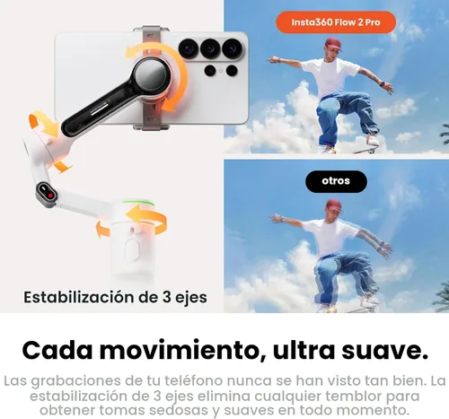 Miniatura 7 de Insta360 Flow 2 Pro AI Tracker Bundle gris – Primer cardán de teléfono AI en la industria con Apple DockKit, seguimiento pionero de 360º panorámica