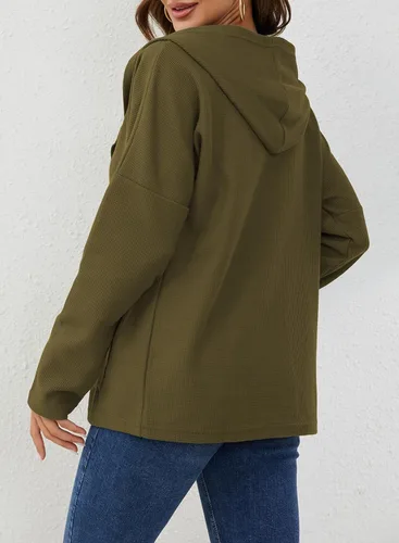 Miniatura 4 de Y YOLITEE Sudadera con capucha y cremallera de punto acanalado de manga larga para mujer