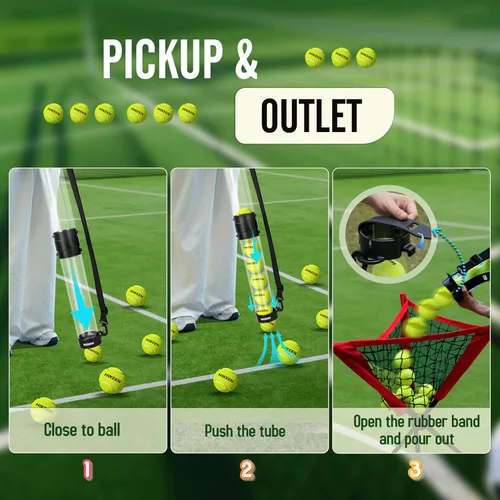 Miniatura 6 de Hikeen Tubo de recogida de pelotas de tenis duradero con 6/12 pelotas de tenis, recogida rápida y almacenamiento, tubo de pelota de tenis con correa