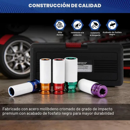Miniatura 7 de MIXPOWER Protector de rueda de transmisión de 1/2 pulgada, juego de 7 piezas de enchufe de impacto profundo de pared delgada, enchufe de tuerca