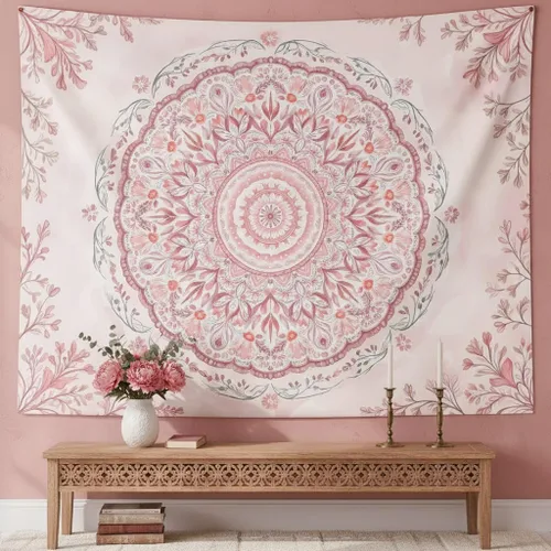 Miniatura 11 de Accnicc Tapiz bohemio con mandala floral para dormitorio, tapiz de pared con flores bohemias, pequeño, acuarela, azul, blanco, hippie, indio