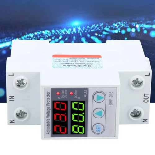 Miniatura 6 de Protector de voltaje ajustable de 100‑130 VCA con función de reinicio de retardo y consulta de fallas y función de restablecimiento de fábrica