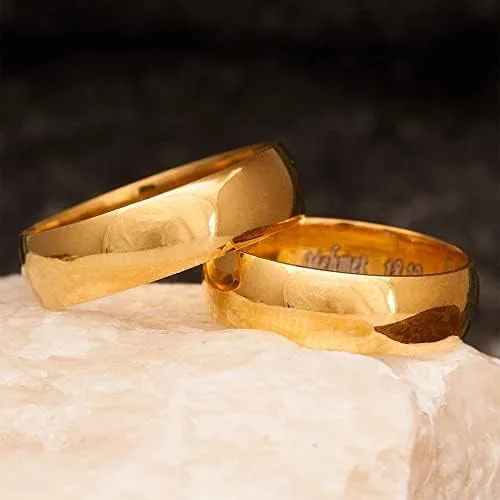 Miniatura 5 de Juego de anillos de boda de 0.236 pulgadas, chapado en oro de 14 quilates, juego de alianzas de boda a juego personalizado para hombre y mujer