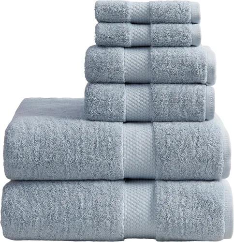 Juego de toallas de baño azul de Springtree Home de 6 piezas | Toallas de baño clásicas de hotel | 100% algodón peinado | Toallas absorbentes de