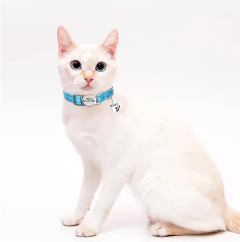 Miniatura 7 de Collar de gato personalizado personalizado con grabado reflectante con nombre y teléfono, ajustable para gatos y gatitos