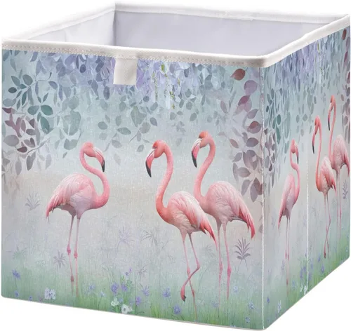 Cubo de almacenamiento de tela de flamencos rosados, canastas de almacenamiento plegables para estantes, armarios, organizadores del hogar, 11