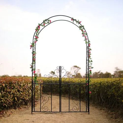 Miniatura 3 de Arco de jardín de acero de 7 pies 5 pulgadas de alto x 4 pies 2 pulgadas de ancho con puerta, cenador de jardín para varias plantas trepadoras