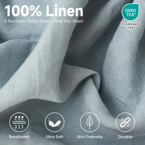 Miniatura 3 de Simple&Opulence Juego de sábanas de 100 % lino tamaño California King, 4 piezas de sábanas de cama de lino francés natural, juego de ropa de cama