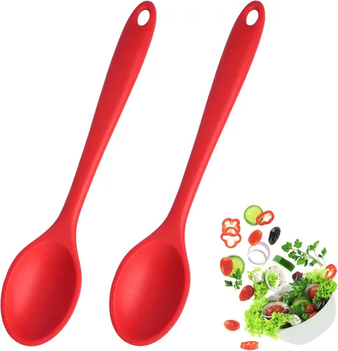 Miniatura 10 de 2 cucharas de silicona para cocinar, resistentes al calor, cucharas de mezcla antiadherentes para cocina, hornear, agitar, mezclar, herramientas