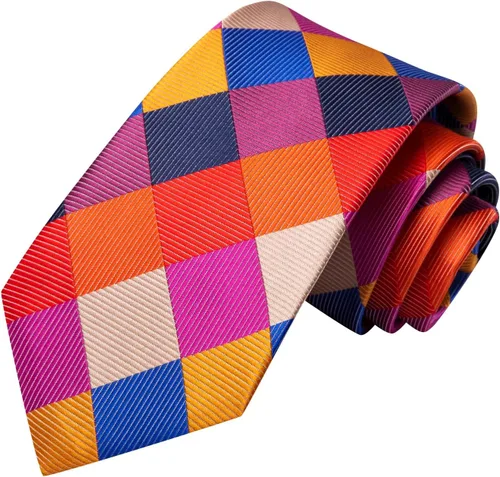 Miniatura 79 de Hi-Tie Corbata clásica de cachemira para hombre con pañuelo y gemelos a cuadros