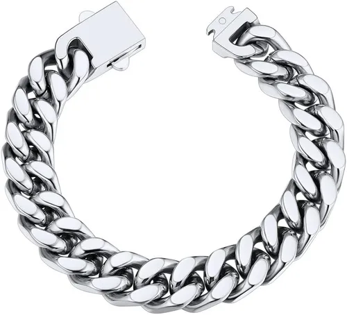 ChainsHouse Pulsera de eslabones cubanos de acero inoxidable para hombre, 0.197in0.276in0.354in0.472in de ancho, 7.5"8.3"9" de largo, negro18K