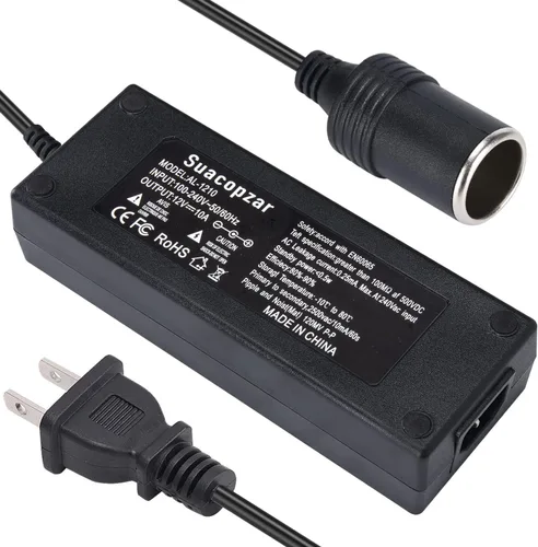 12V 10A Adaptador de energía para auto con enchufe hembra para mechero de cigarrillos, adaptador de fuente de alimentación AC 100-240V a DC 12V 10A