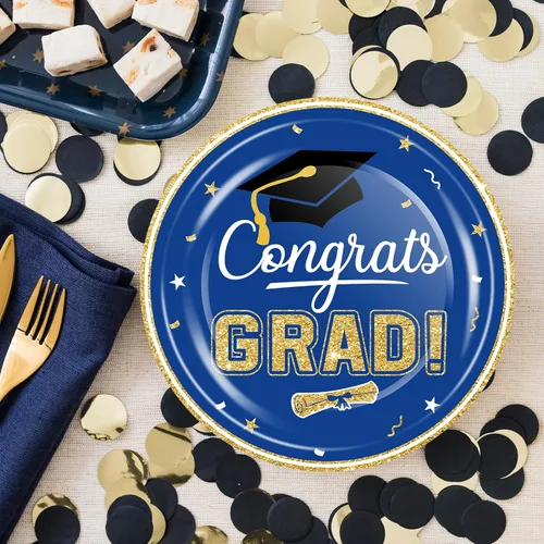 Miniatura 6 de Juego de vajilla de suministros para fiesta de graduación 2026, 100 platos y servilletas de graduación de oro azul para clase de 2026, vajilla