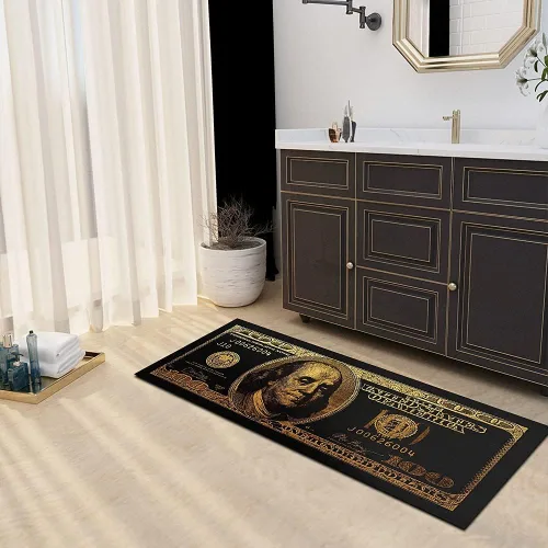 Miniatura 8 de GUBIYU Alfombra de baño negra para baño, alfombra negra y dorada, alfombra de área grande, alfombra de área moderna, alfombra de piso de cien