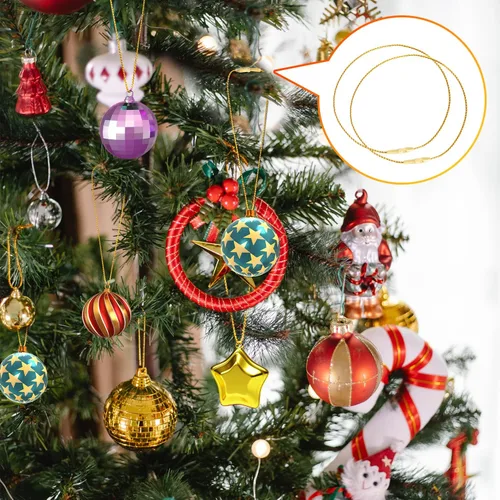 Miniatura 4 de 200 cuerdas para colgar adornos de Navidad, cuerda metálica de oropel a presión para árbol de Navidad, ganchos de cinta para festivales de fiesta