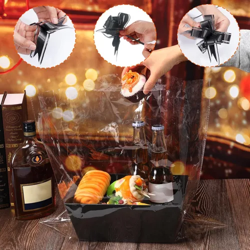 Miniatura 7 de MADHOLLY Juego de 6 cestas vacías para regalos, resistente juego de cesta de regalo de papel kraft con lazos de celofán para hombres, día del padre