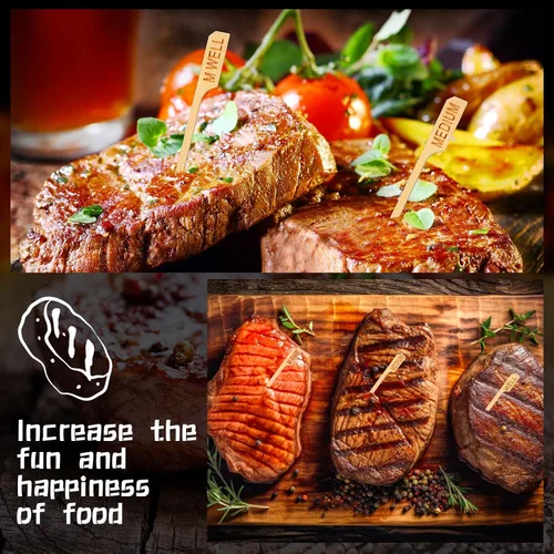 Miniatura 6 de Soaoo 500 unidades de 3.5 pulgadas surtidas de madera de bambú de temperatura palos de temperatura para carne, marcadores de carne de bambú palillos