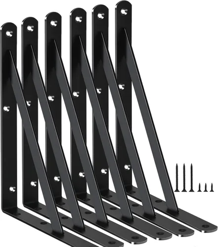 Miniatura 68 de Paquete de 16 soportes de estante resistentes negros de 20 pulgadas de largo x 12 pulgadas de alto con tornillos, soportes de estante de metal