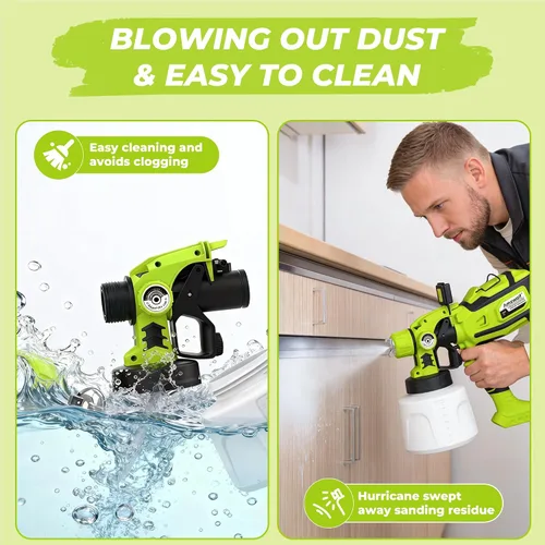 Miniatura 6 de Pulverizador de Pintura, AMZWOLF Pistola de Pintura en Aerosol HVLP de 1250W con 5 Boquillas y 3 Patrones de Rociado, Control de Flujo Ajustable